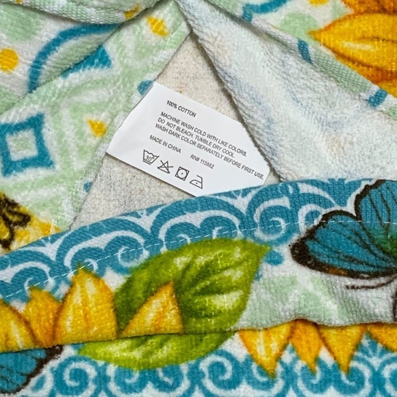 Farmers Market Sunflower Butterfly Kitchen Towels Absorbent Cotton Velour 2 PC - Picture 8 of 16
